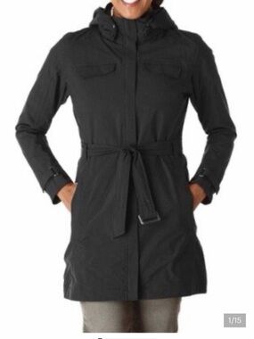 REI Women’s Black Hooded Belted Trench Coat